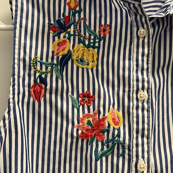 Springfield Blue & White Stripe Sleeveless Blouse with Collar and Floral Stitch - Picture 4 of 6